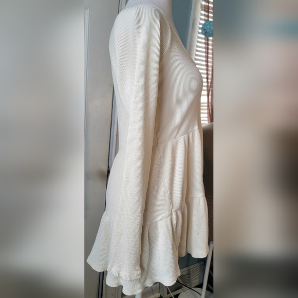 Anthropologie Maeve Samina Babydoll Tiered Thermal Top Womens M Cream Waffle Kni - Picture 5 of 10